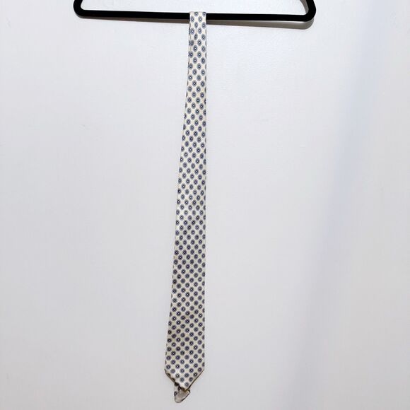 Vintage Oleg Cassini Men's 100% Silk Neck Tie Champagne Blue Medallion 58" - Picture 5 of 6